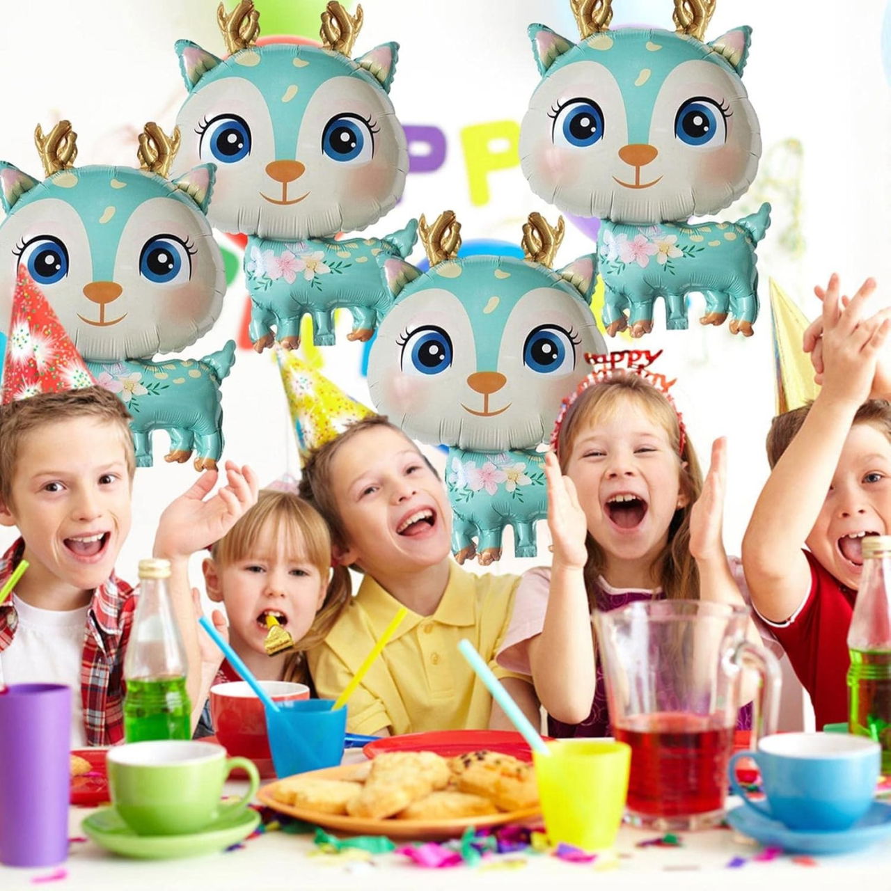 Balon din Folie Metalizata, Flippy, Mini Figurine, Model Cerb, Tematica Aniversare, 49x74.5 cm, Ambalaj Individual, Pai Inclus, Umflare cu Aer sau Heliu, Albastru [4]