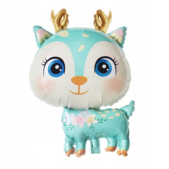 Balon din Folie Metalizata, Flippy, Mini Figurine, Model Cerb, Tematica Aniversare, 49x74.5 cm, Ambalaj Individual, Pai Inclus, Umflare cu Aer sau Heliu, Albastru [1]