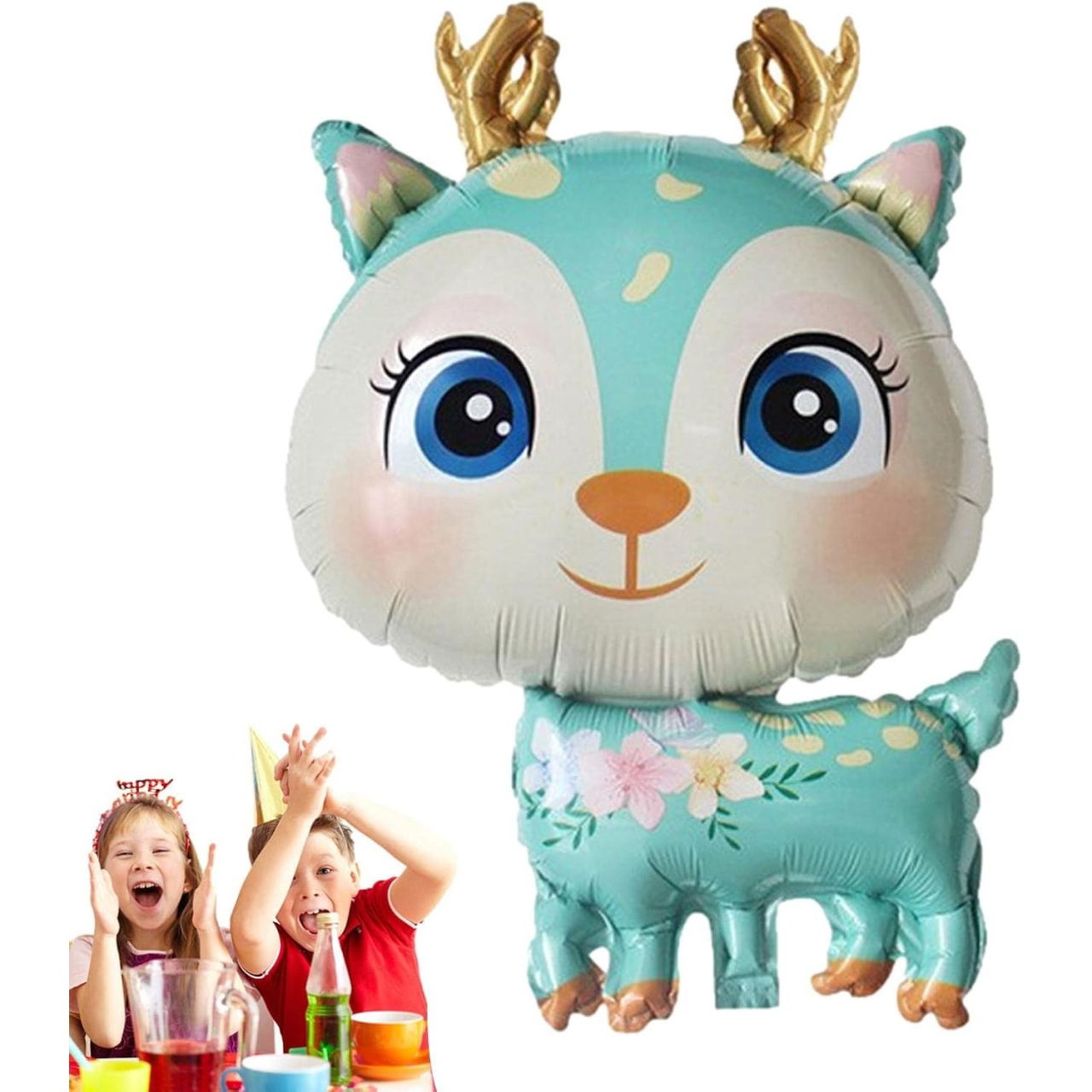 Balon din Folie Metalizata, Flippy, Mini Figurine, Model Cerb, Tematica Aniversare, 49x74.5 cm, Ambalaj Individual, Pai Inclus, Umflare cu Aer sau Heliu, Albastru [9]