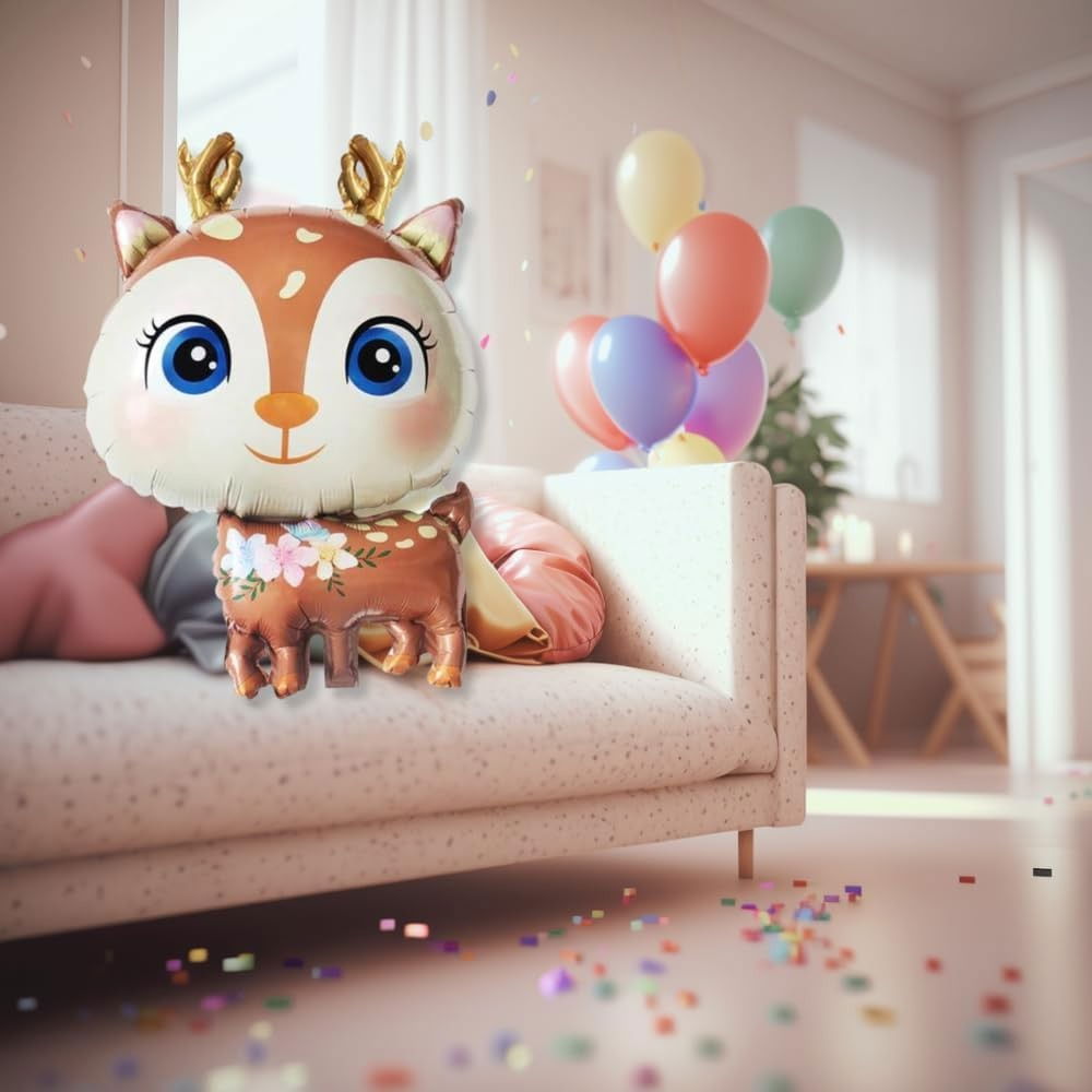 Balon din Folie Metalizata, Flippy, Mini Figurine, Model Cerb, Tematica Aniversare, 49x74.5 cm, Ambalaj Individual, Pai Inclus, Umflare cu Aer sau Heliu, Maro [4]