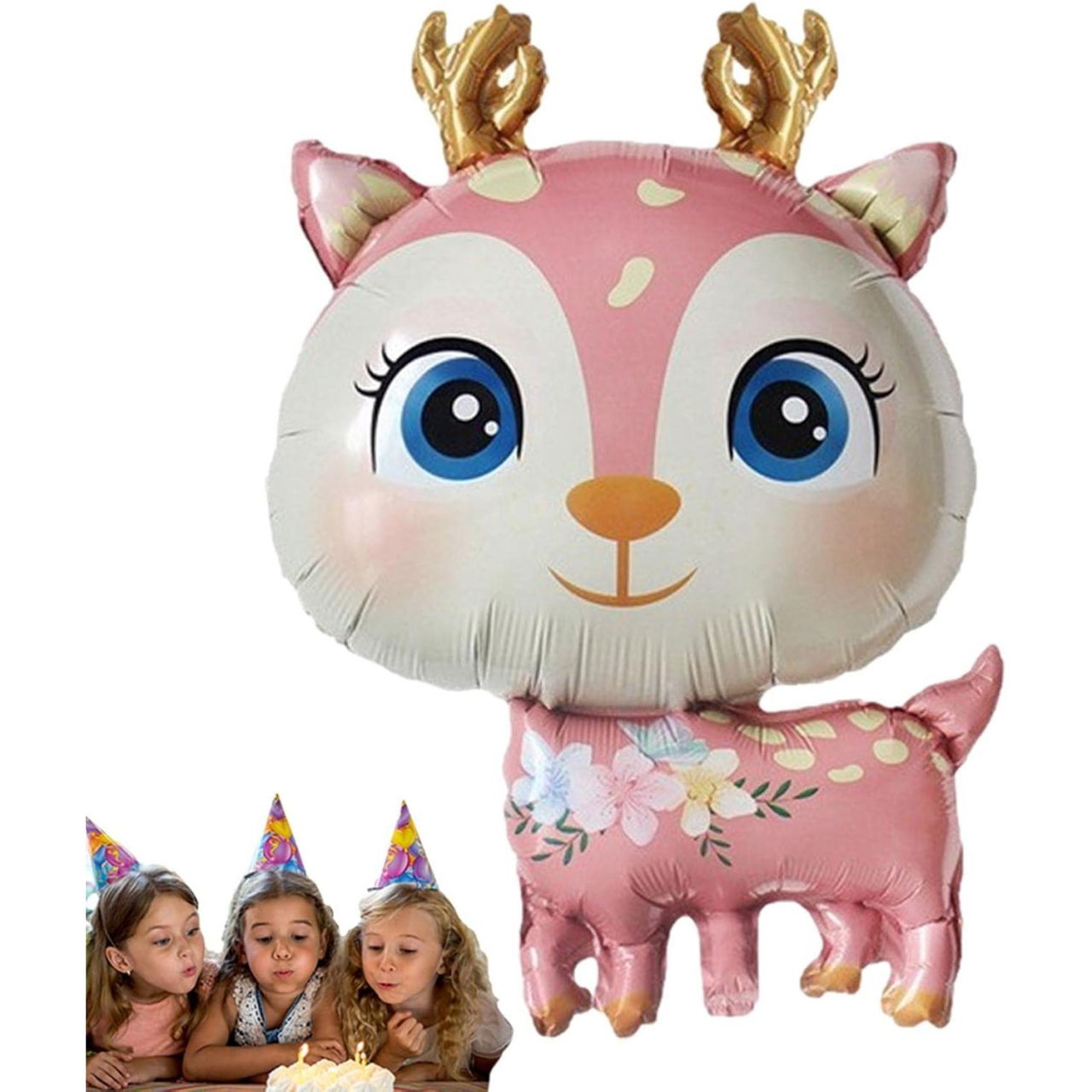 Balon din Folie Metalizata, Flippy, Mini Figurine, Model Cerb, Tematica Aniversare, 49x74.5 cm, Ambalaj Individual, Pai Inclus, Umflare cu Aer sau Heliu, Roz [5]