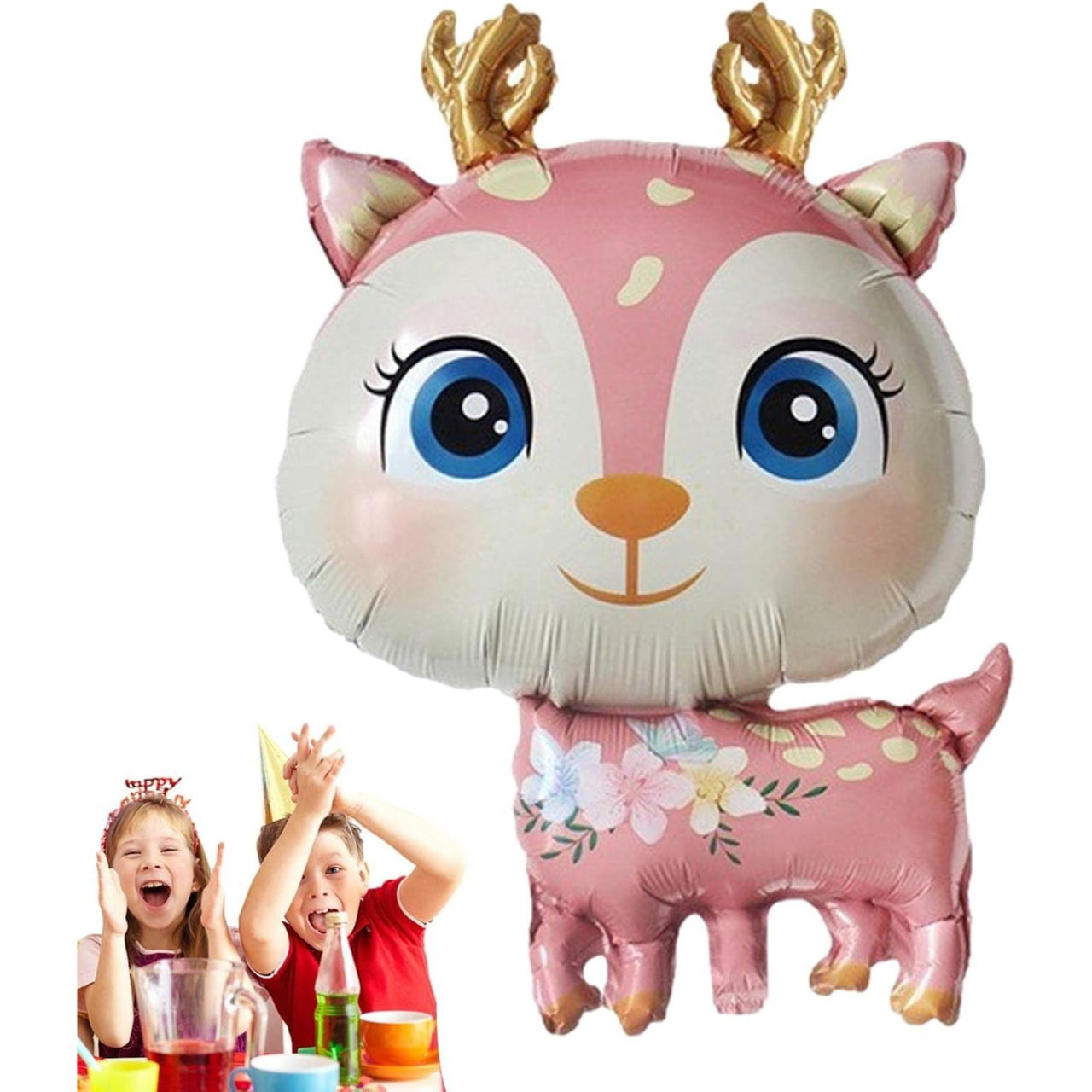 Balon din Folie Metalizata, Flippy, Mini Figurine, Model Cerb, Tematica Aniversare, 49x74.5 cm, Ambalaj Individual, Pai Inclus, Umflare cu Aer sau Heliu, Roz [10]