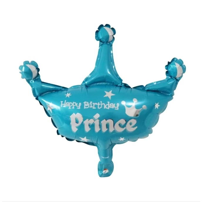 Balon din Folie Metalizata, Flippy, Mini Figurine, Model Coroana de Print, Tematica Aniversare, 42x38 cm, Ambalaj Individual, Pai Inclus, Umflare cu Aer sau Heliu, Albastru [6]