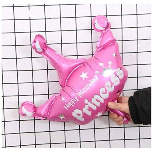 Balon din Folie Metalizata, Flippy, Mini Figurine, Model Coroana de Printesa, Tematica Aniversare, 42x38 cm, Ambalaj Individual, Pai Inclus, Umflare cu Aer sau Heliu, Roz [5]