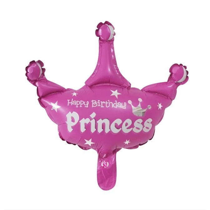 Balon din Folie Metalizata, Flippy, Mini Figurine, Model Coroana de Printesa, Tematica Aniversare, 42x38 cm, Ambalaj Individual, Pai Inclus, Umflare cu Aer sau Heliu, Roz [7]