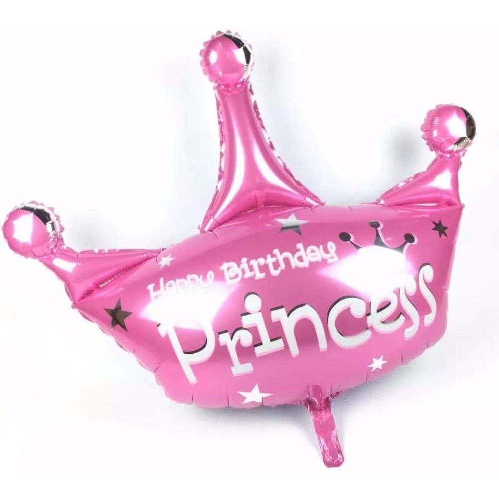 Balon din Folie Metalizata, Flippy, Mini Figurine, Model Coroana de Printesa, Tematica Aniversare, 42x38 cm, Ambalaj Individual, Pai Inclus, Umflare cu Aer sau Heliu, Roz [2]