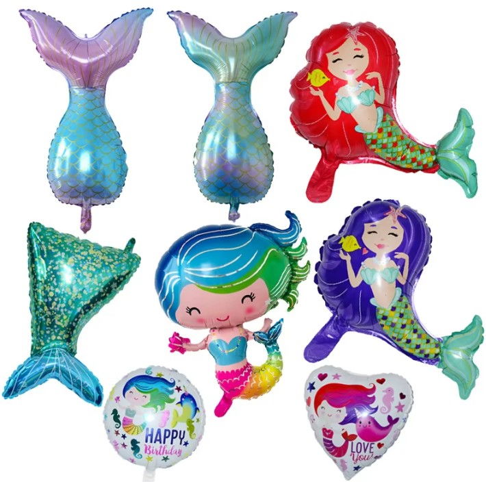 Balon din Folie Metalizata, Flippy, Mini Figurine, Model Sirena cu Par Rosu, Tematica Aniversare, 39x37 cm, Ambalaj Individual, Pai Inclus, Umflare cu Aer sau Heliu, Multicolor [4]