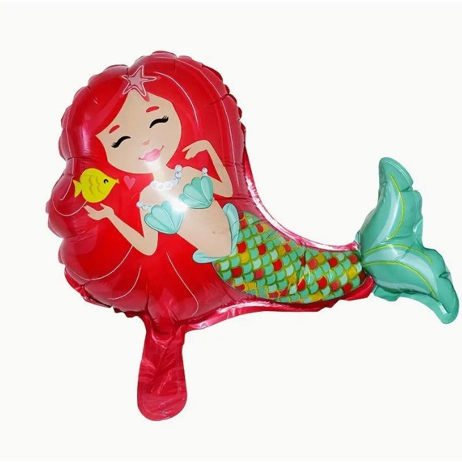 Balon din Folie Metalizata, Flippy, Mini Figurine, Model Sirena cu Par Rosu, Tematica Aniversare, 39x37 cm, Ambalaj Individual, Pai Inclus, Umflare cu Aer sau Heliu, Multicolor [3]