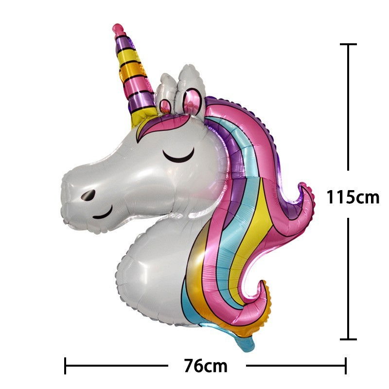 Balon din Folie Metalizata, Flippy, Mini Figurine, Model Unicorn, Tematica Aniversare, 115x76 cm, Ambalaj Individual, Pai Inclus, Umflare cu Aer sau Heliu, Multicolor [5]