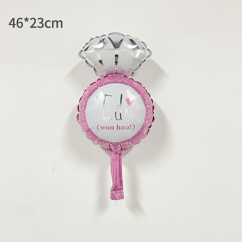 Balon din Folie Metalizata, Flippy, Mini Figurine Nunta, Model Inel de Logodna, Tematica Cerere in Casatorie, 46x23 cm, Ambalaj Individual, Pai Inclus, Umflare cu Aer sau Heliu, Roz [3]