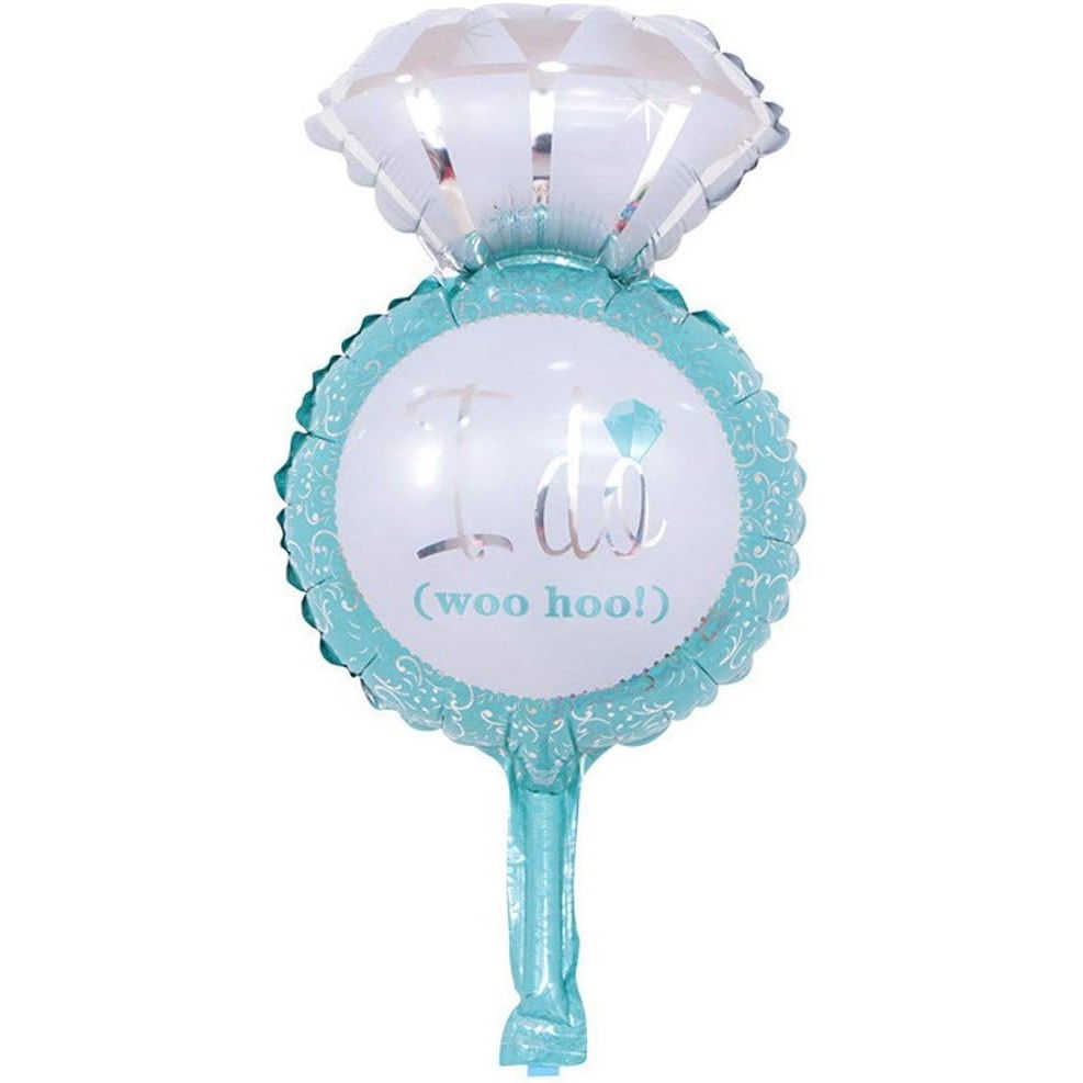 Balon din Folie Metalizata, Flippy, Mini Figurine Nunta, Model Inel de Logodna, Tematica Cerere in Casatorie, 46x23 cm, Ambalaj Individual, Pai Inclus, Umflare cu Aer sau Heliu, Albastru [1]