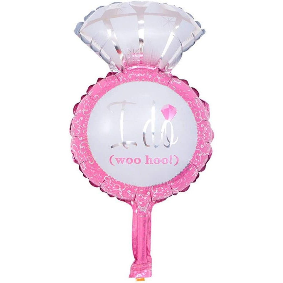 Balon din Folie Metalizata, Flippy, Mini Figurine Nunta, Model Inel de Logodna, Tematica Cerere in Casatorie, 46x23 cm, Ambalaj Individual, Pai Inclus, Umflare cu Aer sau Heliu, Roz [1]