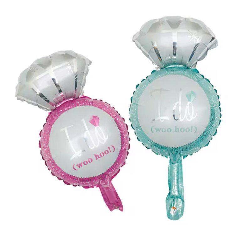 Balon din Folie Metalizata, Flippy, Mini Figurine Nunta, Model Inel de Logodna, Tematica Cerere in Casatorie, 46x23 cm, Ambalaj Individual, Pai Inclus, Umflare cu Aer sau Heliu, Roz [4]