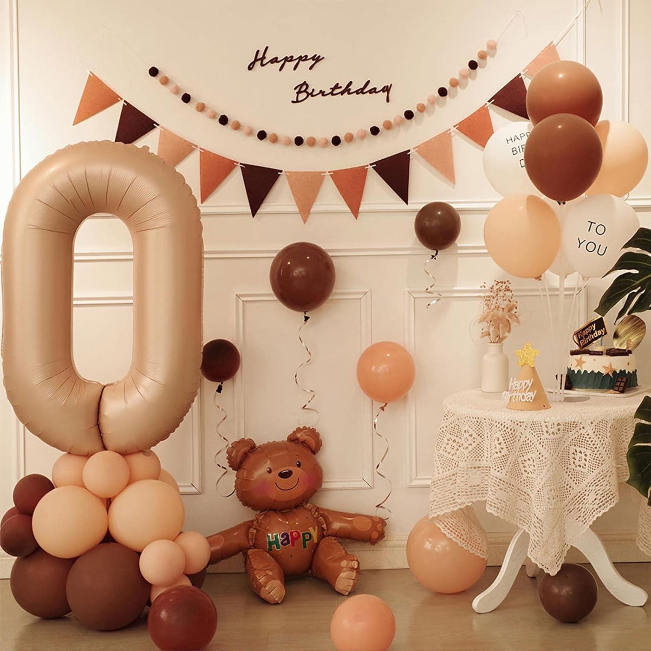 Balon din Folie Metalizata, Flippy, Model Cifra 0, 100 cm, Ambalaj Individual, Pai Inclus, Crem [3]