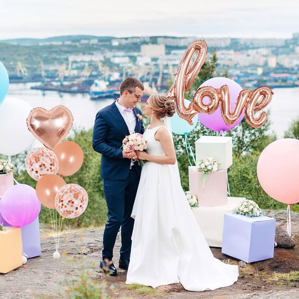 Balon din Folie Metalizata, Flippy, Model Love scris de mana, 102x65 cm, Tematica Ziua Îndrăgostiților, Ambalaj Individual, Pai Inclus, Umflare cu Aer sau Heliu, Rose Gold [3]