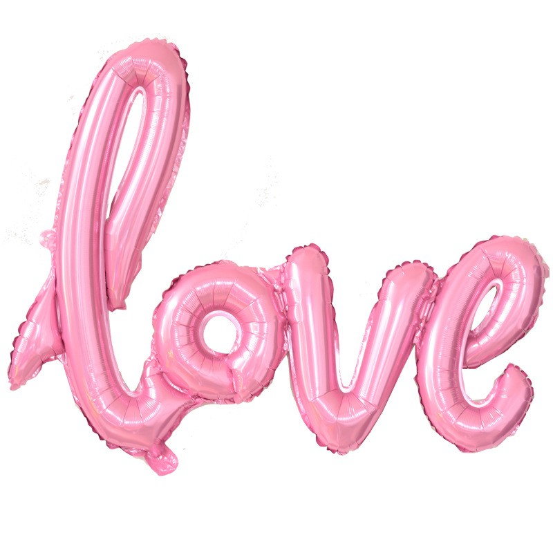Balon din Folie Metalizata, Flippy, Model Love scris de mana, 102x65 cm, Tematica Ziua Îndrăgostiților, Ambalaj Individual, Pai Inclus, Umflare cu Aer sau Heliu, Roz [1]