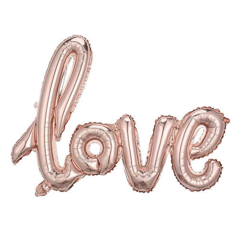 Balon din Folie Metalizata, Flippy, Model Love scris de mana, 102x65 cm, Tematica Ziua Îndrăgostiților, Ambalaj Individual, Pai Inclus, Umflare cu Aer sau Heliu, Rose Gold [1]