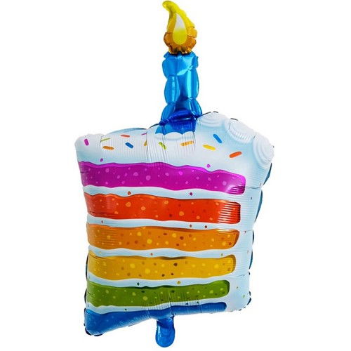 Balon din Folie Metalizata, Flippy, Model Prajitura cu Lumanare, 84x53 cm, Baloane Party, Ambalaj Individual, Pai Inclus, Umflare cu Aer sau Heliu, Multicolor [1]