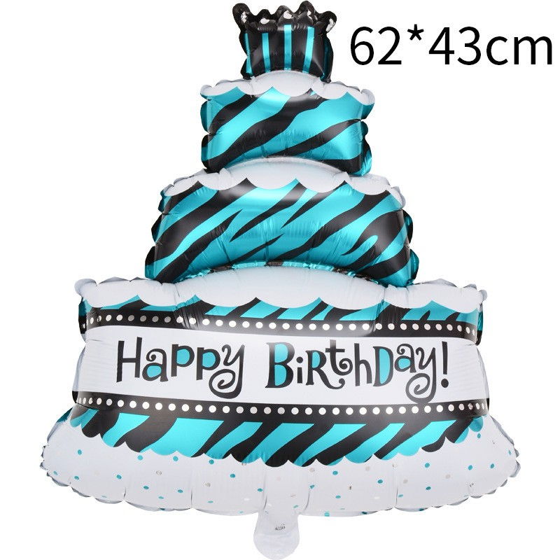 Balon din Folie Metalizata, Flippy, Model Tort cu 4 Straturi, Balon Aniversar, Model Happy Birthday, 62x43 cm, Ambalaj Individual, Pai inclus, Umflare cu Aer sau Heliu, Albastru [2]