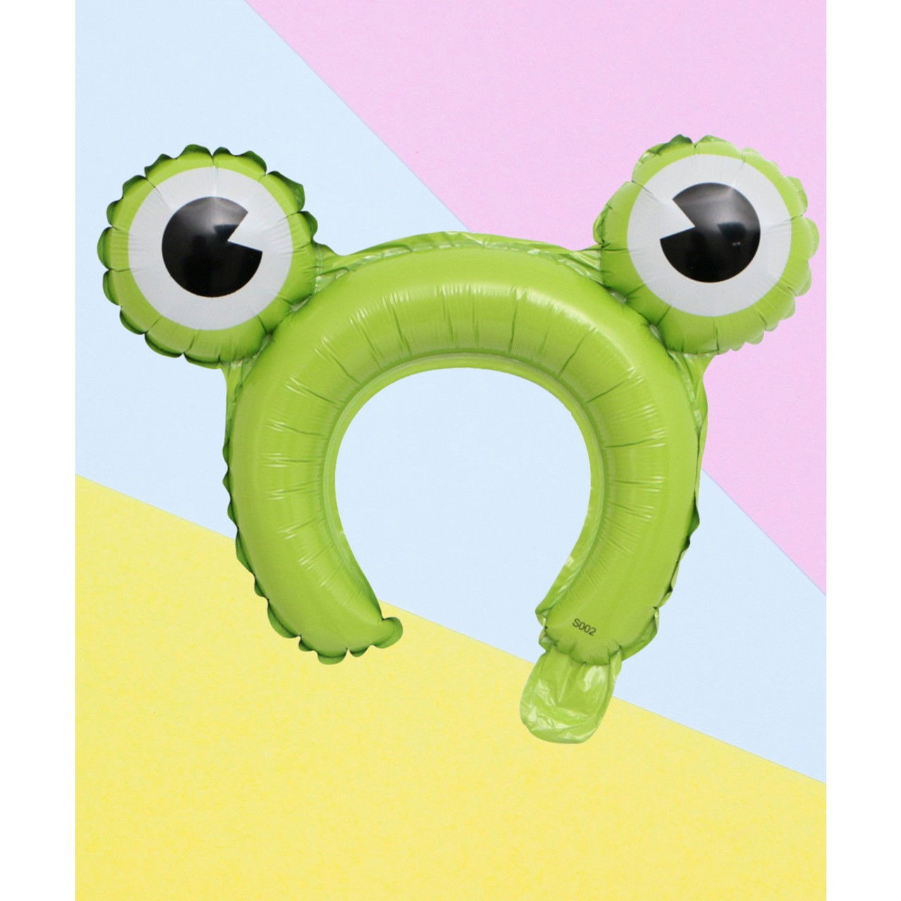 Balon din Folie Metalizata, Flippy, Tip Coronita cu Urechi, Model Broasca, Ambalaj Individual, Pai Inclus, Umflare cu Aer sau Heliu, 28 x 31 cm, Verde [3]