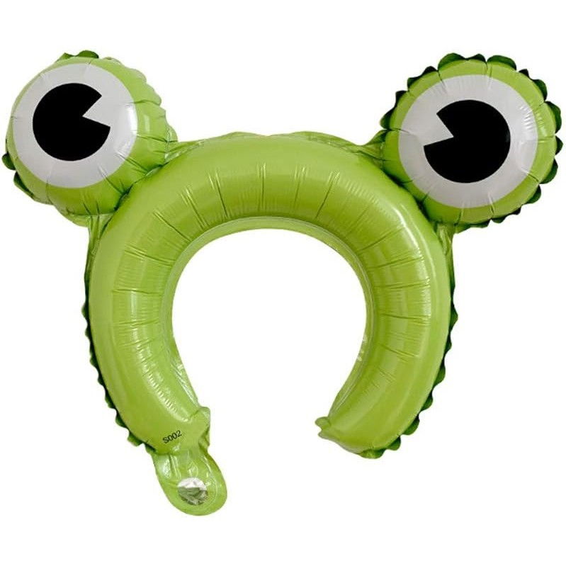 Balon din Folie Metalizata, Flippy, Tip Coronita cu Urechi, Model Broasca, Ambalaj Individual, Pai Inclus, Umflare cu Aer sau Heliu, 28 x 31 cm, Verde [1]