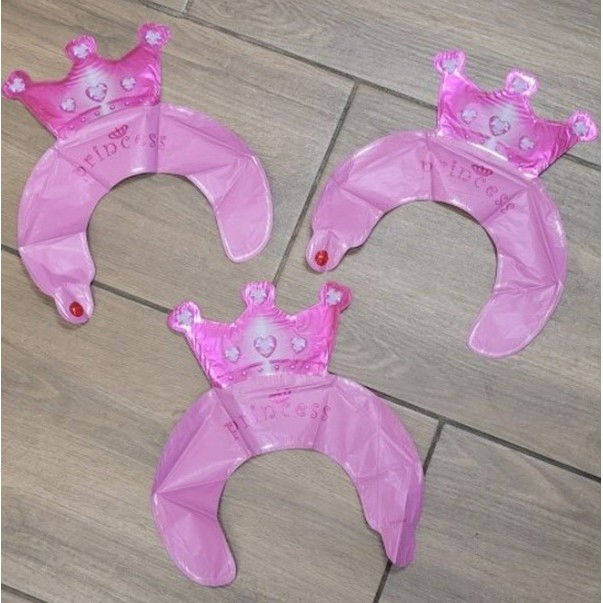 Balon din Folie Metalizata, Flippy, Tip Coronita cu Urechi, Model Coronita de Printesa, Ambalaj Individual, Pai Inclus, Umflare cu Aer sau Heliu, 30 x 27 cm, Roz [2]