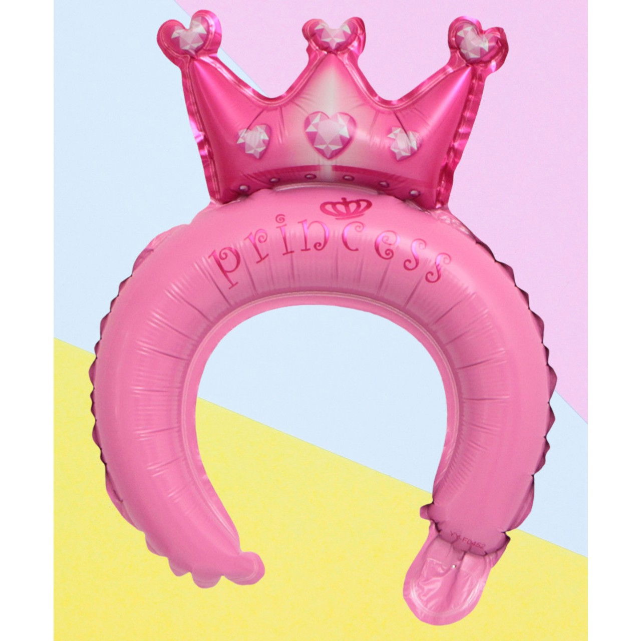 Balon din Folie Metalizata, Flippy, Tip Coronita cu Urechi, Model Coronita de Printesa, Ambalaj Individual, Pai Inclus, Umflare cu Aer sau Heliu, 30 x 27 cm, Roz [5]