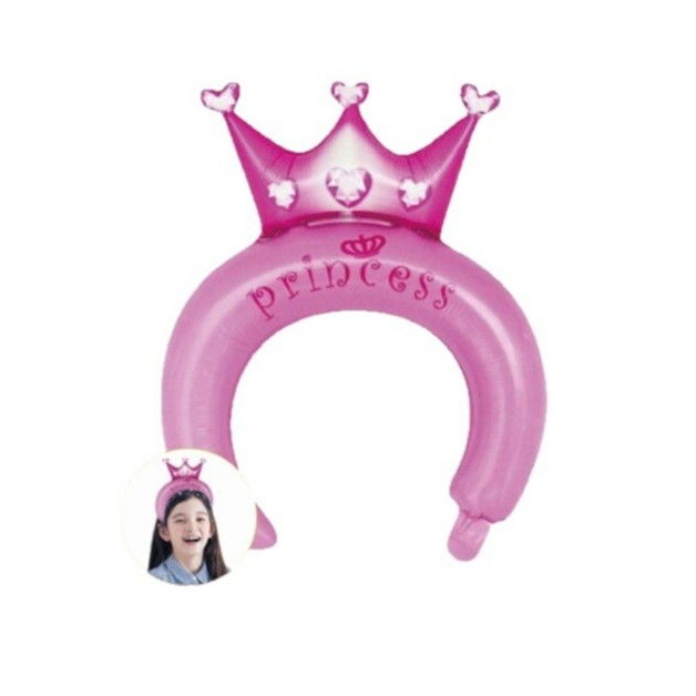 Balon din Folie Metalizata, Flippy, Tip Coronita cu Urechi, Model Coronita de Printesa, Ambalaj Individual, Pai Inclus, Umflare cu Aer sau Heliu, 30 x 27 cm, Roz [3]