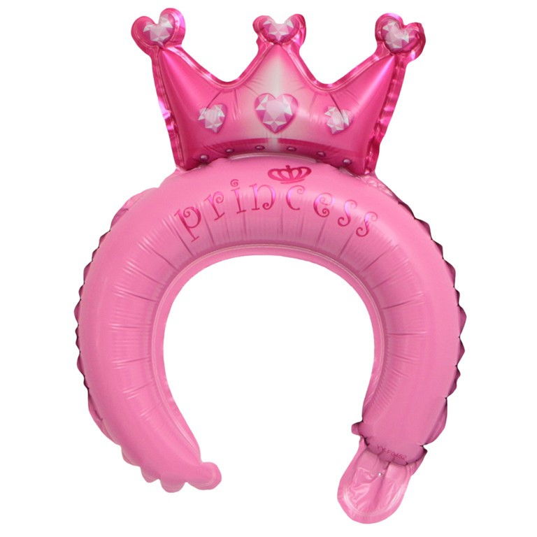 Balon din Folie Metalizata, Flippy, Tip Coronita cu Urechi, Model Coronita de Printesa, Ambalaj Individual, Pai Inclus, Umflare cu Aer sau Heliu, 30 x 27 cm, Roz [1]