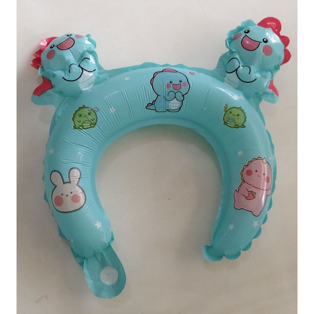 Balon din Folie Metalizata, Flippy, Tip Coronita cu Urechi, Model Dinozauri, Ambalaj Individual, Pai Inclus, Umflare cu Aer sau Heliu, 29 x 26.5 cm, Albastru [2]