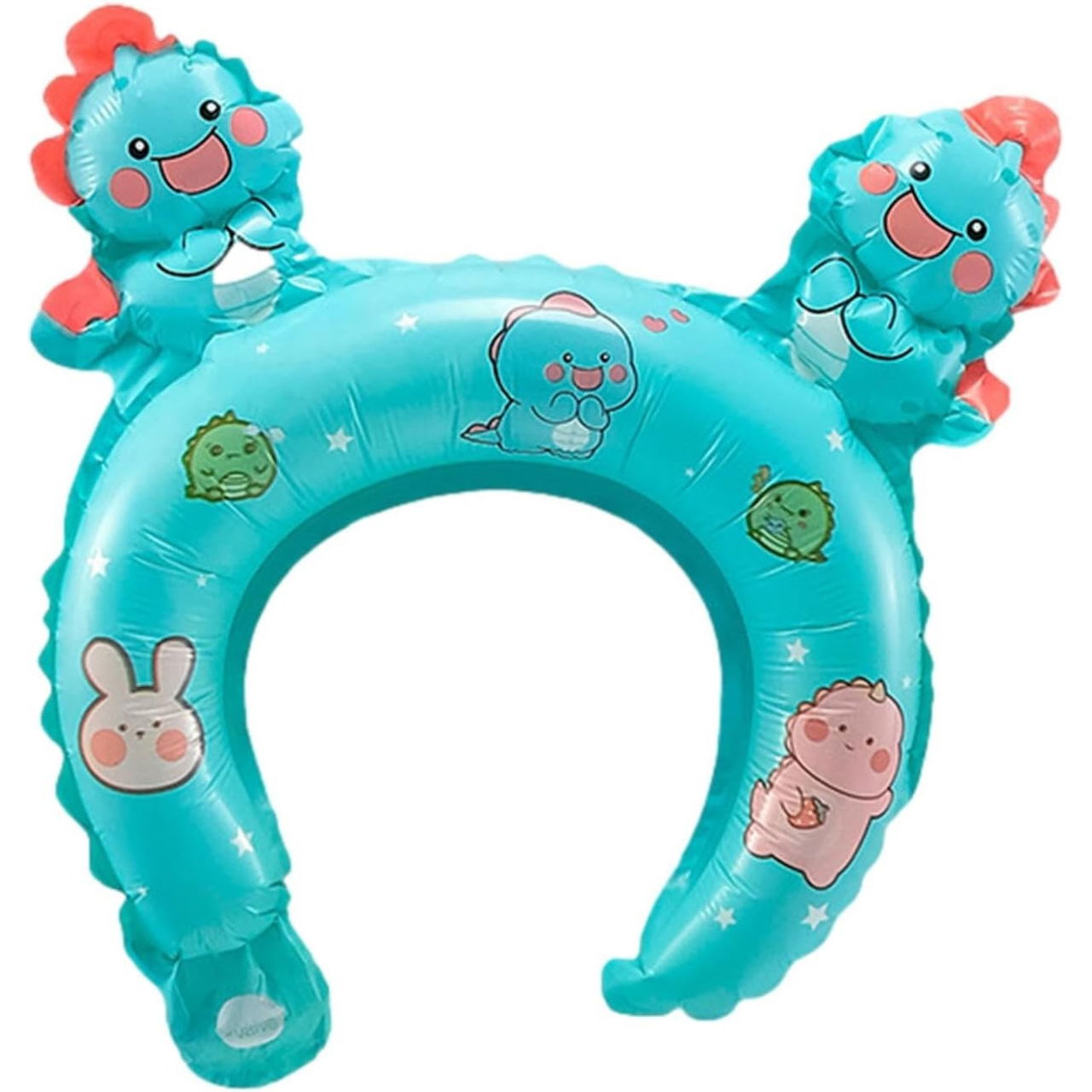 Balon din Folie Metalizata, Flippy, Tip Coronita cu Urechi, Model Dinozauri, Ambalaj Individual, Pai Inclus, Umflare cu Aer sau Heliu, 29 x 26.5 cm, Albastru [1]