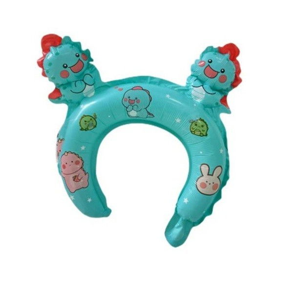 Balon din Folie Metalizata, Flippy, Tip Coronita cu Urechi, Model Dinozauri, Ambalaj Individual, Pai Inclus, Umflare cu Aer sau Heliu, 29 x 26.5 cm, Albastru [3]