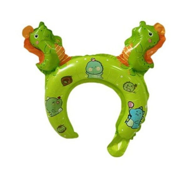 Balon din Folie Metalizata, Flippy, Tip Coronita cu Urechi, Model Dinozauri, Ambalaj Individual, Pai Inclus, Umflare cu Aer sau Heliu, 29 x 26.5 cm, Verde [1]