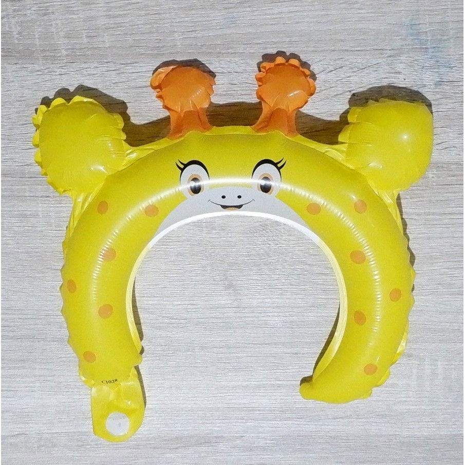 Balon din Folie Metalizata, Flippy, Tip Coronita cu Urechi, Model Girafa, Ambalaj Individual, Pai Inclus, Umflare cu Aer sau Heliu, 28 x 31 cm, Galben [5]