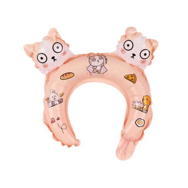 Balon din Folie Metalizata, Flippy, Tip Coronita cu Urechi, Model Hello Kitty, Ambalaj Individual, Pai Inclus, Umflare cu Aer sau Heliu, 30 x 29 cm, Rose [1]