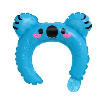 Balon din Folie Metalizata, Flippy, Tip Coronita cu Urechi, Model Koala, Ambalaj Individual, Pai Inclus, Umflare cu Aer sau Heliu, 26.5 x 28 cm, Albastru [1]