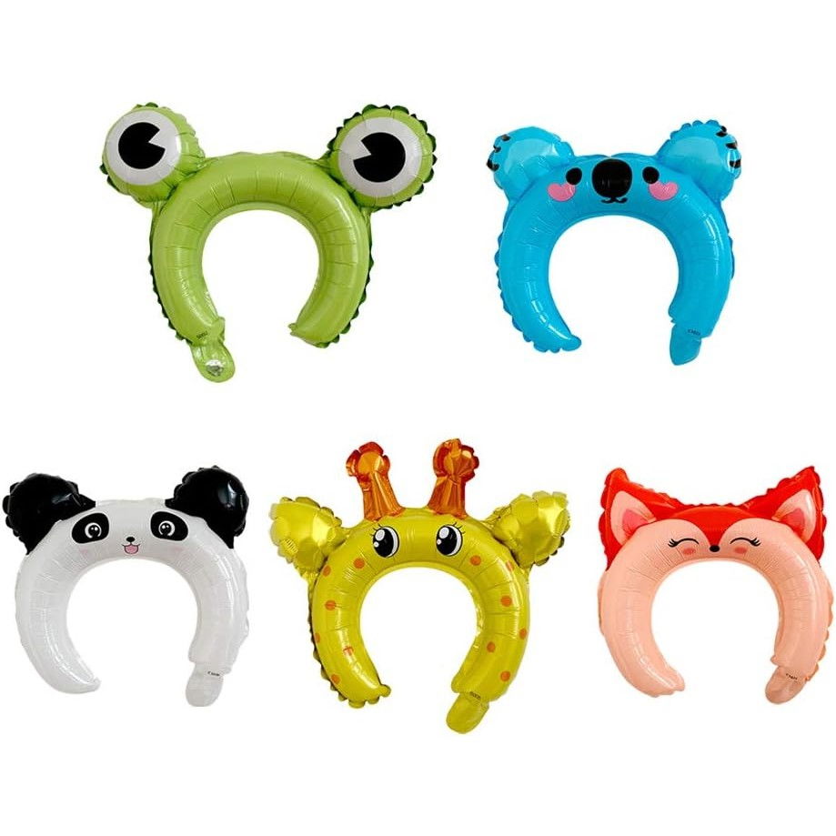 Balon din Folie Metalizata, Flippy, Tip Coronita cu Urechi, Model Koala, Ambalaj Individual, Pai Inclus, Umflare cu Aer sau Heliu, 26.5 x 28 cm, Albastru [5]