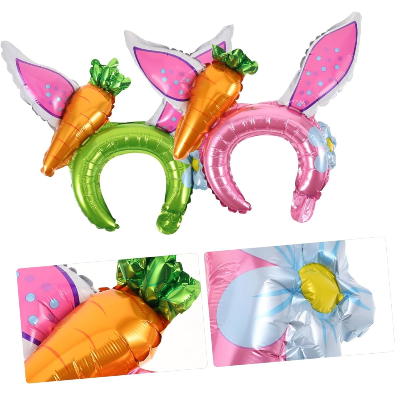 Balon din Folie Metalizata, Flippy, Tip Coronita cu Urechi, Model Morcov, Ambalaj Individual, Pai Inclus, Umflare cu Aer sau Heliu, 43 x 40 cm, Roz [3]