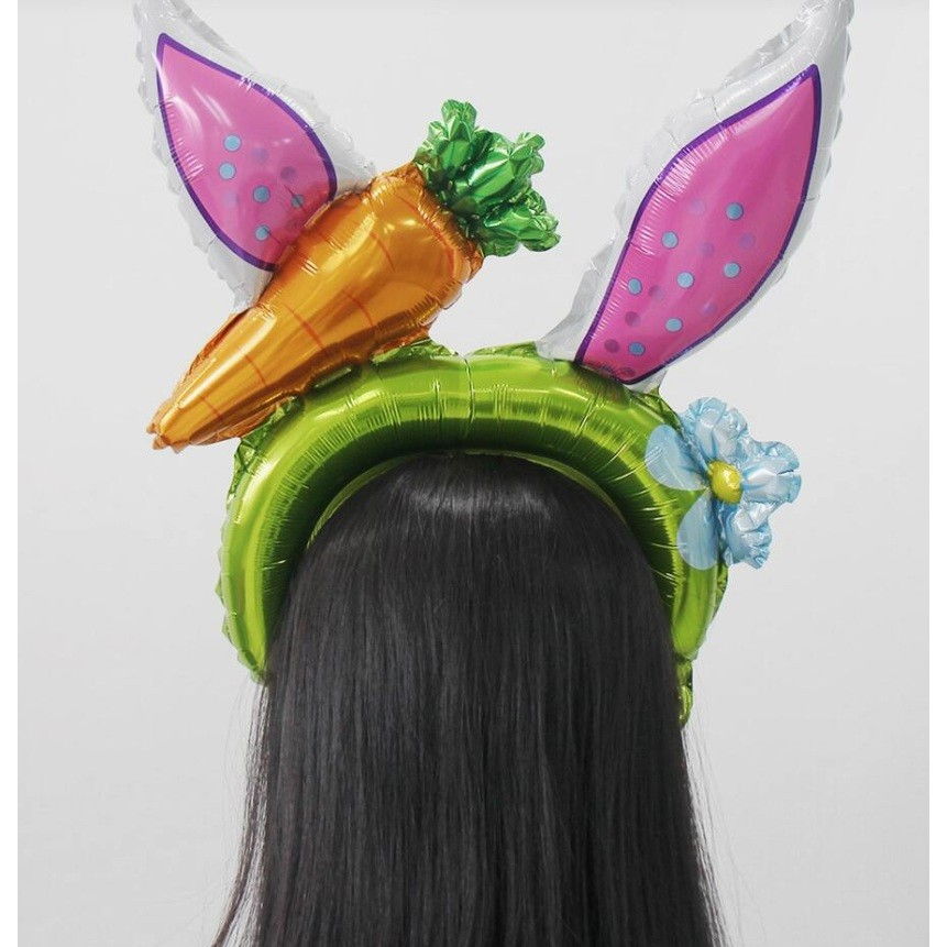 Balon din Folie Metalizata, Flippy, Tip Coronita cu Urechi, Model Morcov, Ambalaj Individual, Pai Inclus, Umflare cu Aer sau Heliu, 43 x 40 cm, Roz [2]