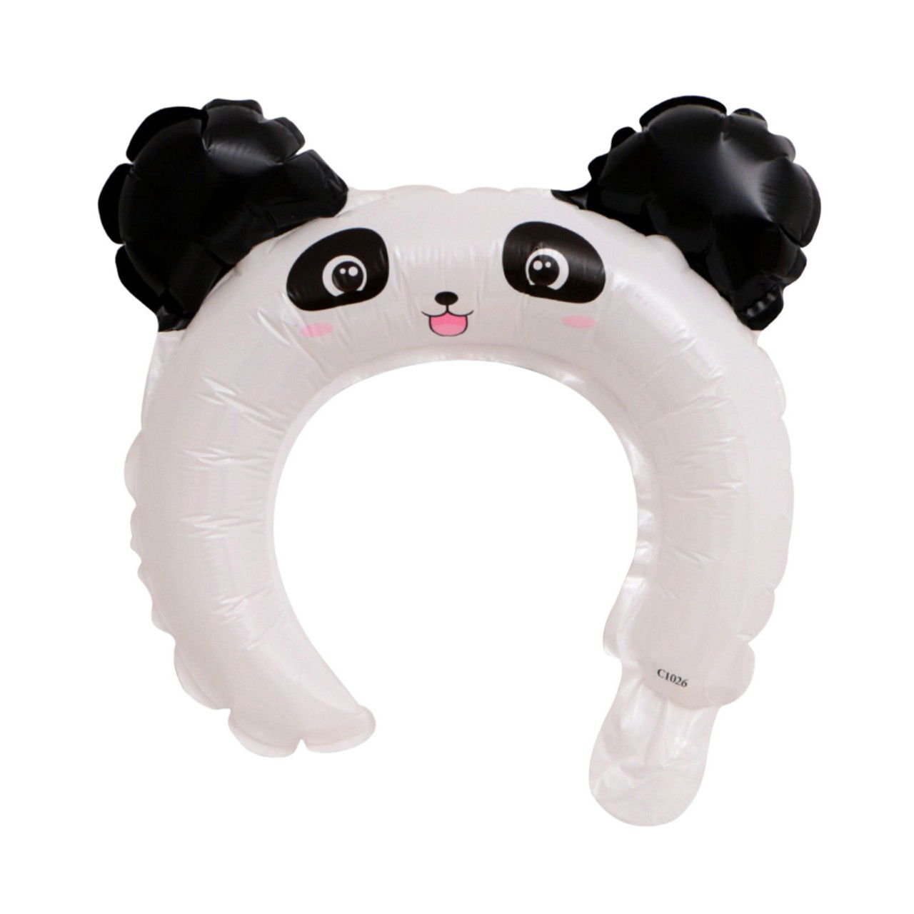 Balon din Folie Metalizata, Flippy, Tip Coronita cu Urechi, Model Panda, Ambalaj Individual, Pai Inclus, Umflare cu Aer sau Heliu, 27 x 28 cm, Alb/Negru [1]