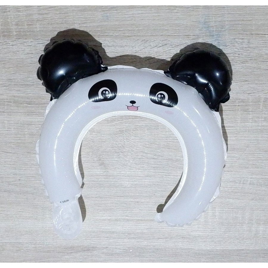 Balon din Folie Metalizata, Flippy, Tip Coronita cu Urechi, Model Panda, Ambalaj Individual, Pai Inclus, Umflare cu Aer sau Heliu, 27 x 28 cm, Alb/Negru [4]