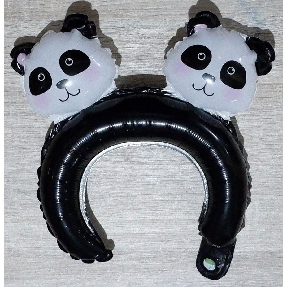 Balon din Folie Metalizata, Flippy, Tip Coronita cu Urechi, Model Panda, Ambalaj Individual, Pai Inclus, Umflare cu Aer sau Heliu, 30 x 27 cm, Albastru [2]