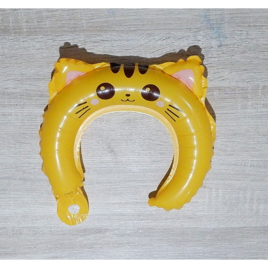 Balon din Folie Metalizata, Flippy, Tip Coronita cu Urechi, Model Pisicuta, Ambalaj Individual, Pai Inclus, Umflare cu Aer sau Heliu, 24 x 29.5 cm, Galben [3]