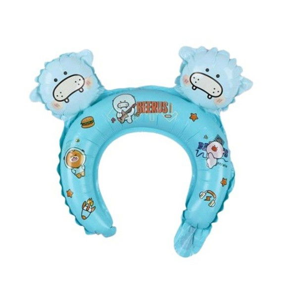 Balon din Folie Metalizata, Flippy, Tip Coronita cu Urechi, Model Ursuleti, Ambalaj Individual, Pai Inclus, Umflare cu Aer sau Heliu, 28 x 31 cm, Albastru [1]