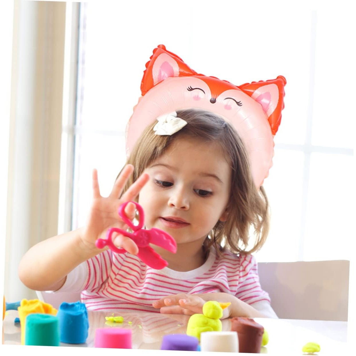 Balon din Folie Metalizata, Flippy, Tip Coronita cu Urechi, Model Vulpe, Ambalaj Individual, Pai Inclus, Umflare cu Aer sau Heliu, 27 x 29 cm, Rosu [2]