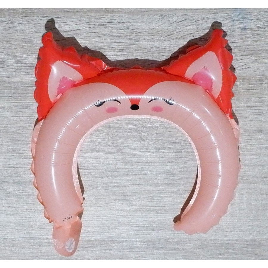 Balon din Folie Metalizata, Flippy, Tip Coronita cu Urechi, Model Vulpe, Ambalaj Individual, Pai Inclus, Umflare cu Aer sau Heliu, 27 x 29 cm, Rosu [3]