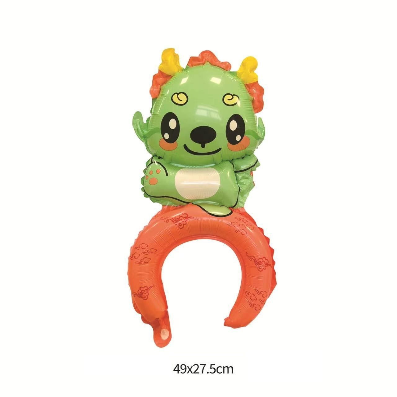 Balon din Folie Metalizata, Flippy, Tip Coronita, Model Dragon, Ambalaj Individual, Pai Inclus, Umflare cu Aer sau Heliu, 49 x 27.5 cm, Verde [2]