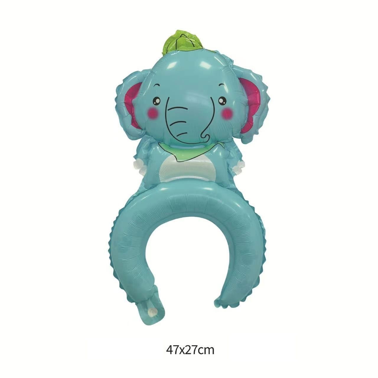 Balon din Folie Metalizata, Flippy, Tip Coronita, Model Elefant, Ambalaj Individual, Pai Inclus, Umflare cu Aer sau Heliu, 47 x 27 cm, Albastru [3]