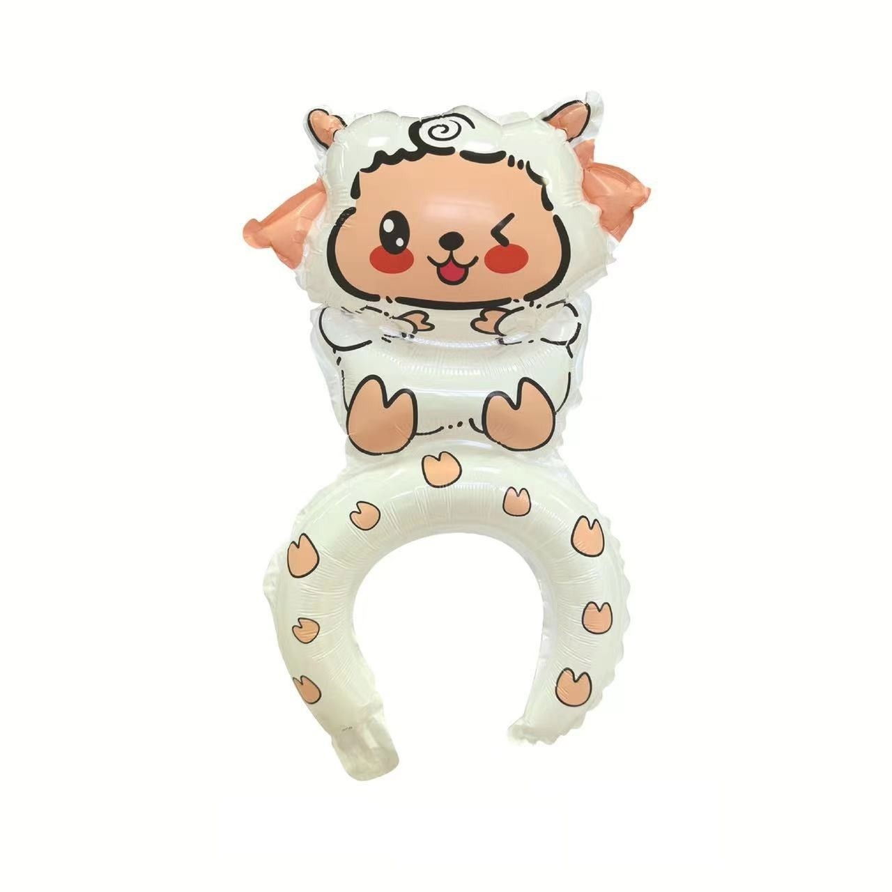 Balon din Folie Metalizata, Flippy, Tip Coronita, Model Oaie, Ambalaj Individual, Pai Inclus, Umflare cu Aer sau Heliu, 47 x 28 cm, Alb [1]