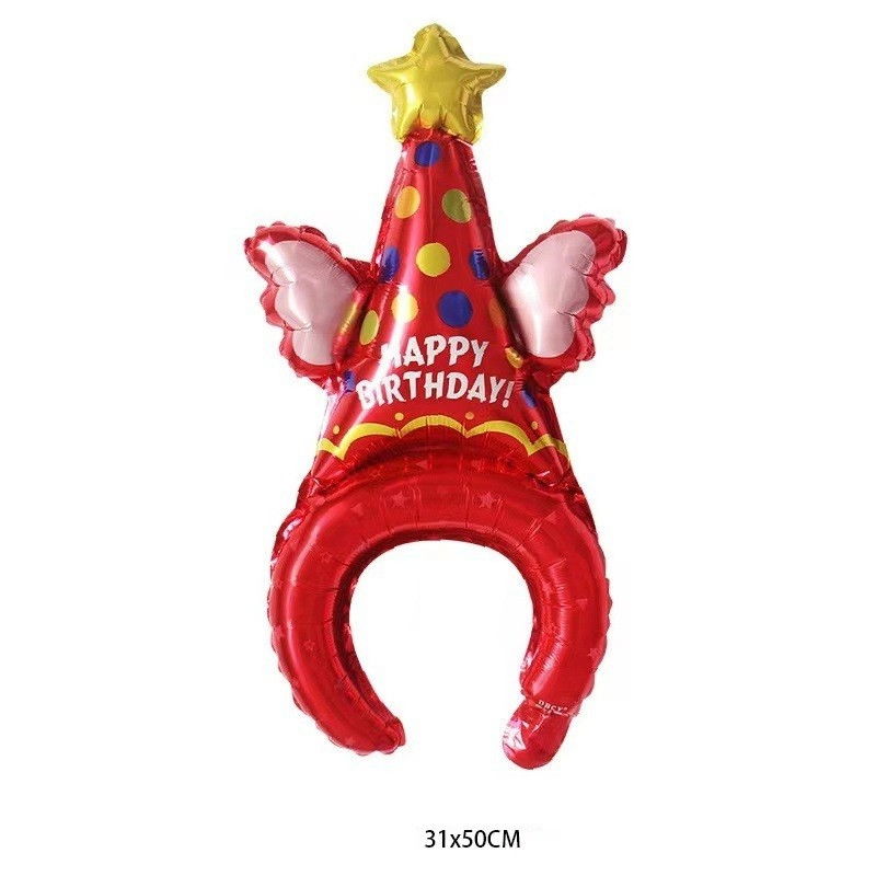 Balon din Folie Metalizata, Flippy, Tip Coronita, Model Palarie de Petrecere, Ambalaj Individual, Pai Inclus, Umflare cu Aer sau Heliu, 31 x 50 cm, Rosu [5]